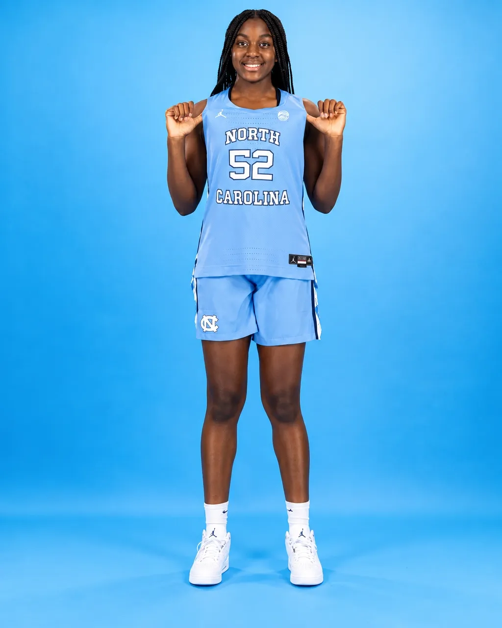 Noelle Bofia in a front-facing studio portrait wearing her number 52 North Carolina jersey